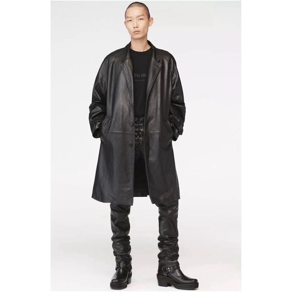 Steven Meisel Leather Overcoat Unisex Black Size L